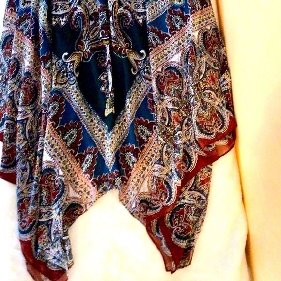 FESTIVAL NIGHT RIDER BOHO KERCHIEF HEM DRESS - TRUE TEAL/TAN 8 NWT - Picture 12 of 16